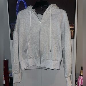 Women's Light Gray Zip-Up Hoodie with Drawstring Hood